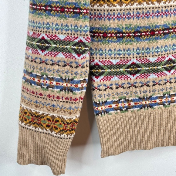 J Crew Fair Isle Wool Sweater Women XS Christmas Tan Rainbow Neutral Holiday - Picture 4 of 11